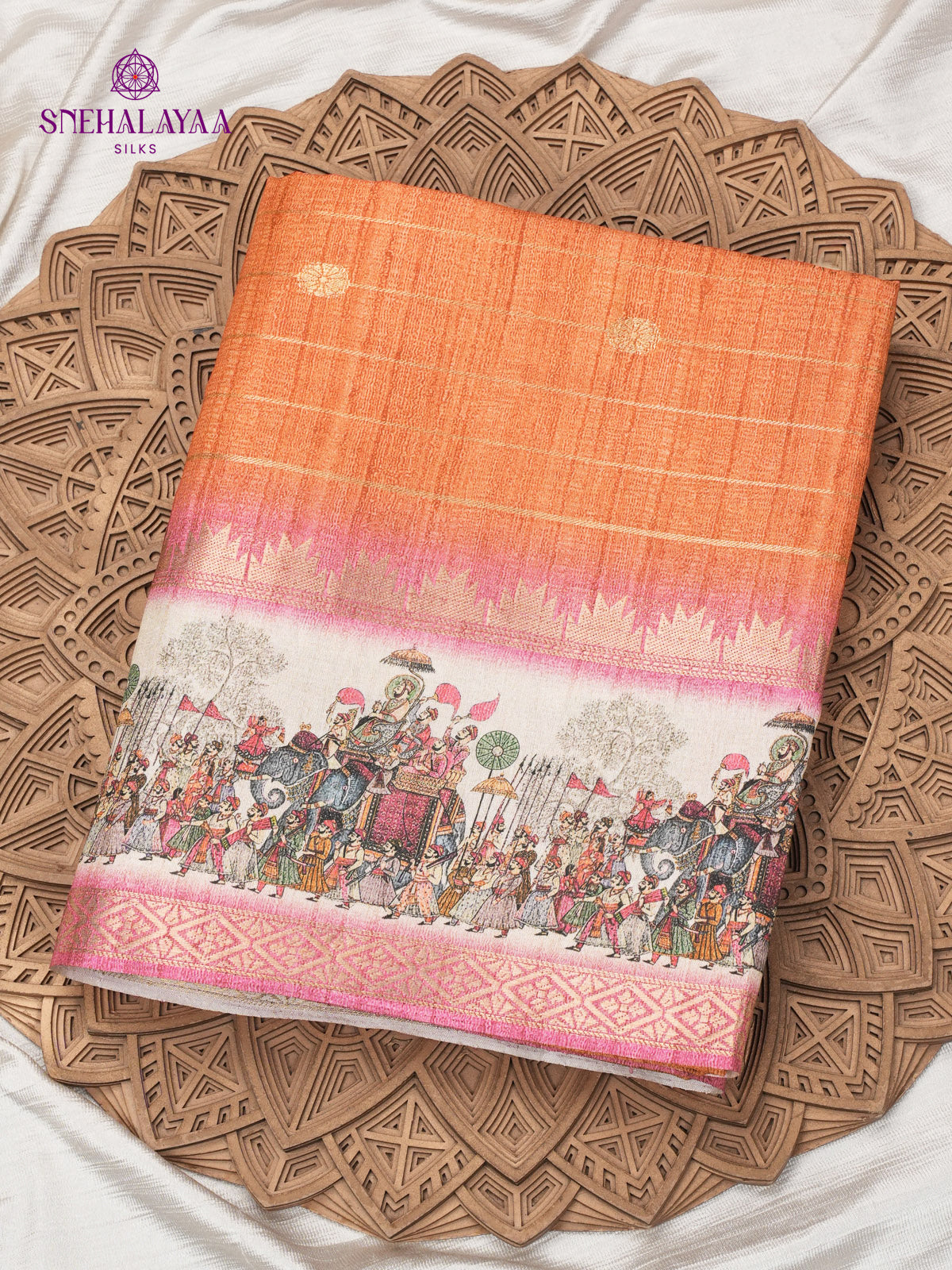 Orange Kalamkari Tussar Saree