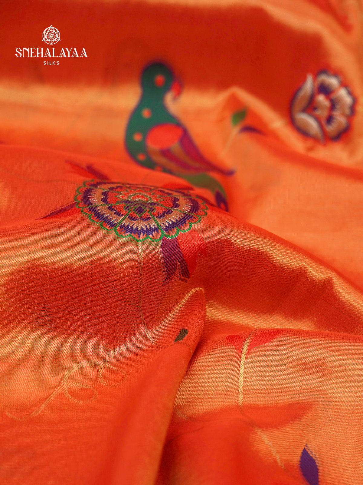 Rust Orange Tissue Paithani Saree