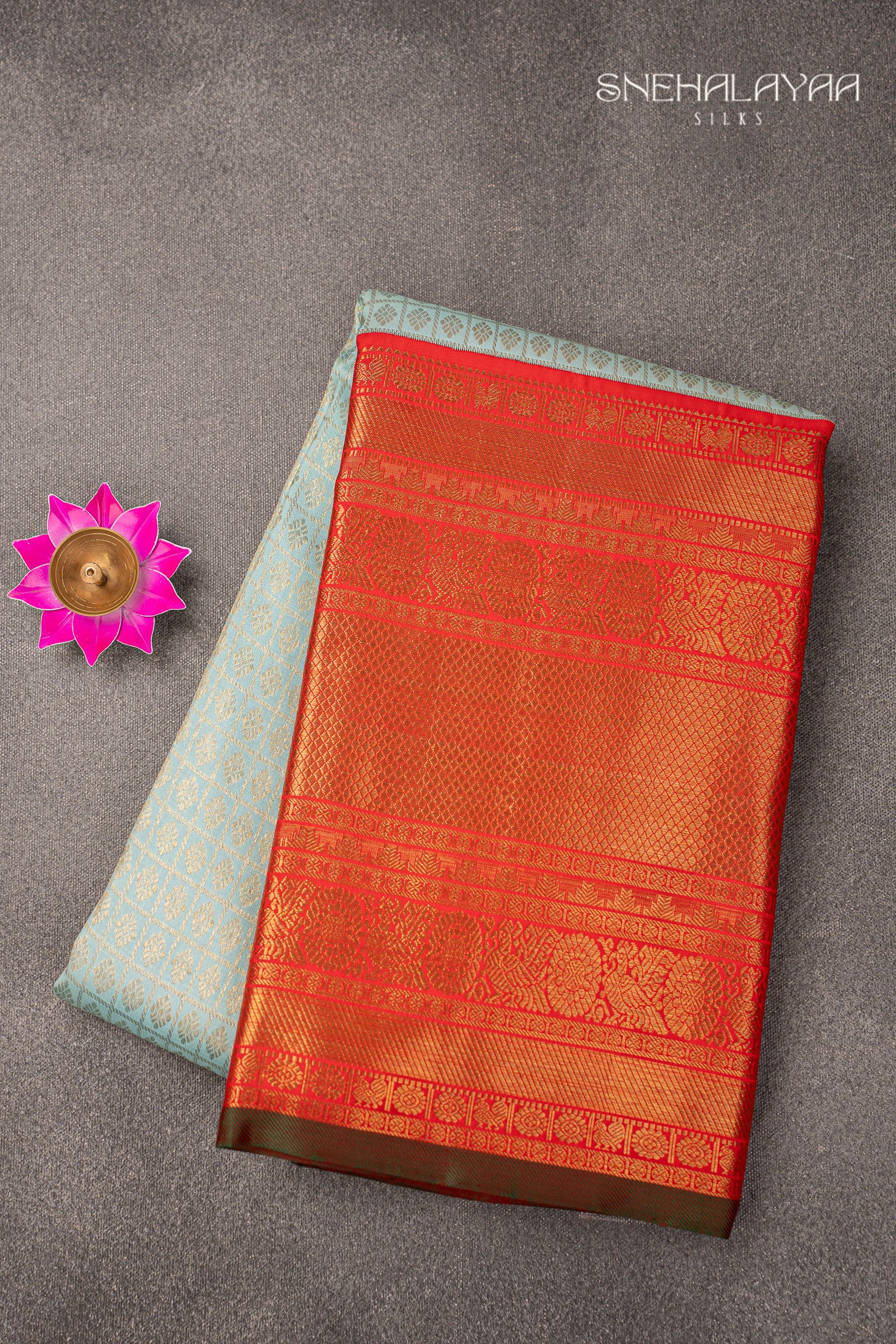Ice Blue Kancheevaram Silk Saree