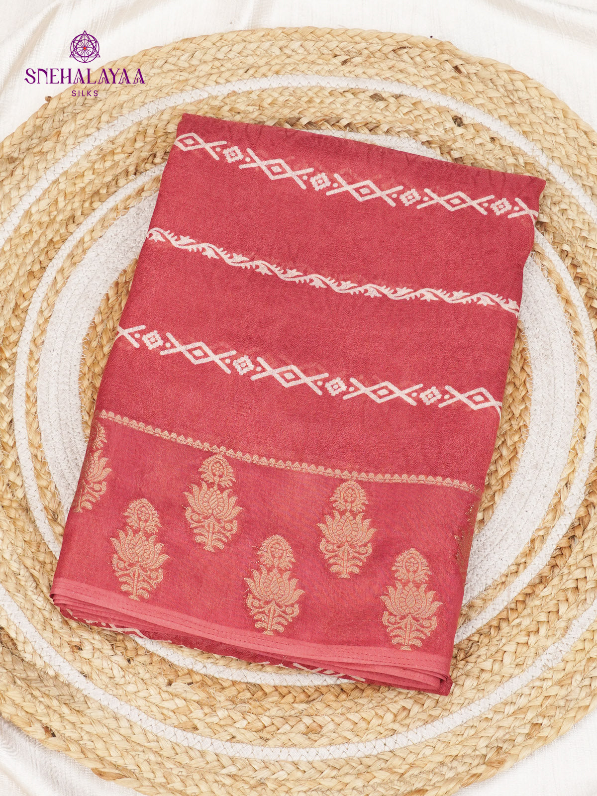 Pastel Pink Printed Matka Saree