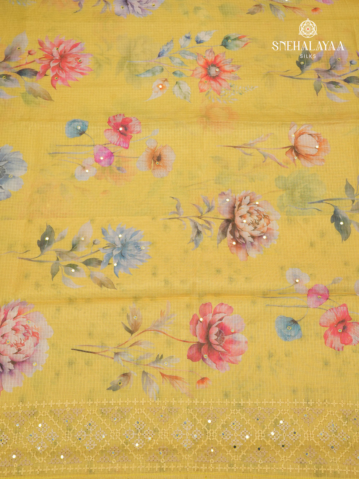 Yellow Kota Embroidery Saree