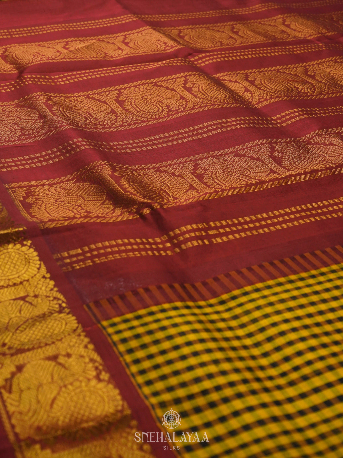 Yellow Checks Kanchi Silk Cotton Saree