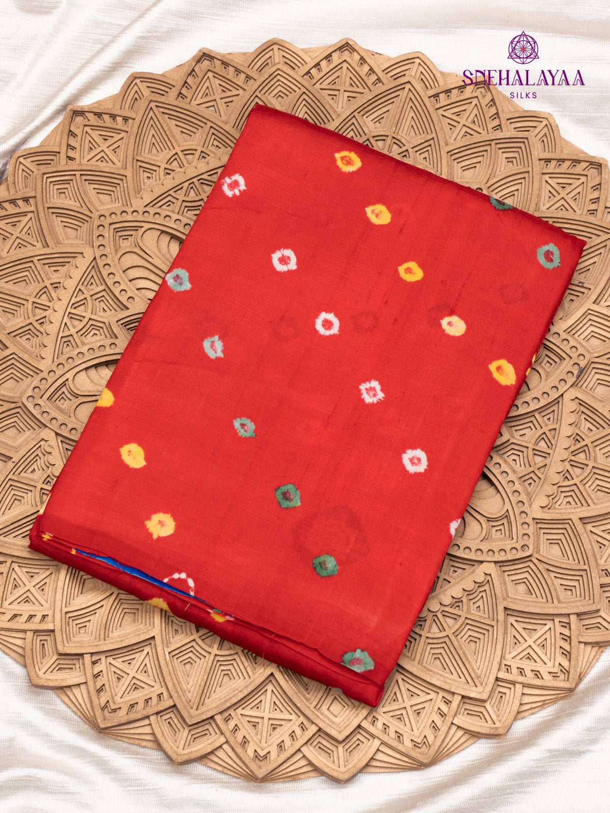 Red Tussar with Bandhini Design Saree