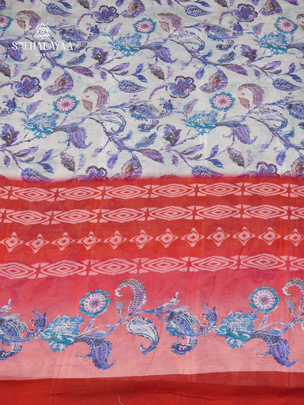 Blue Printed Linen Cotton Saree