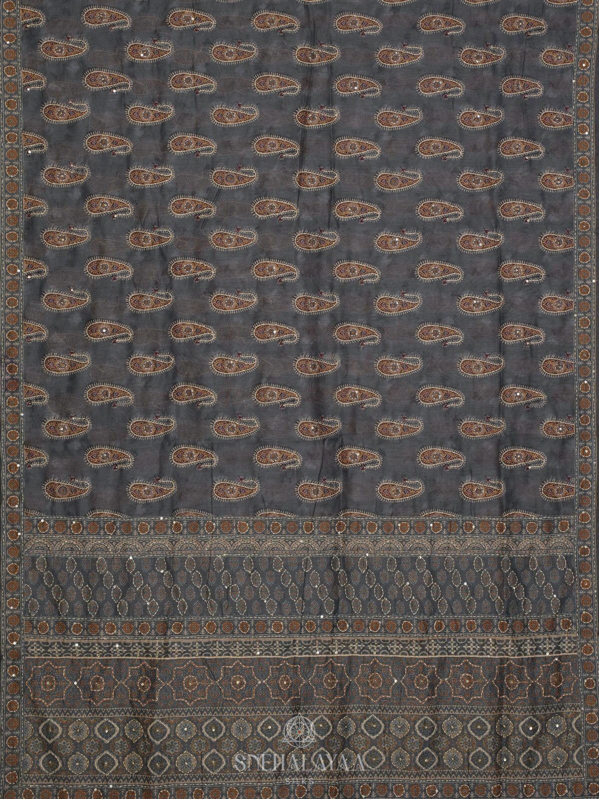 Grey Linen Embroidery Saree