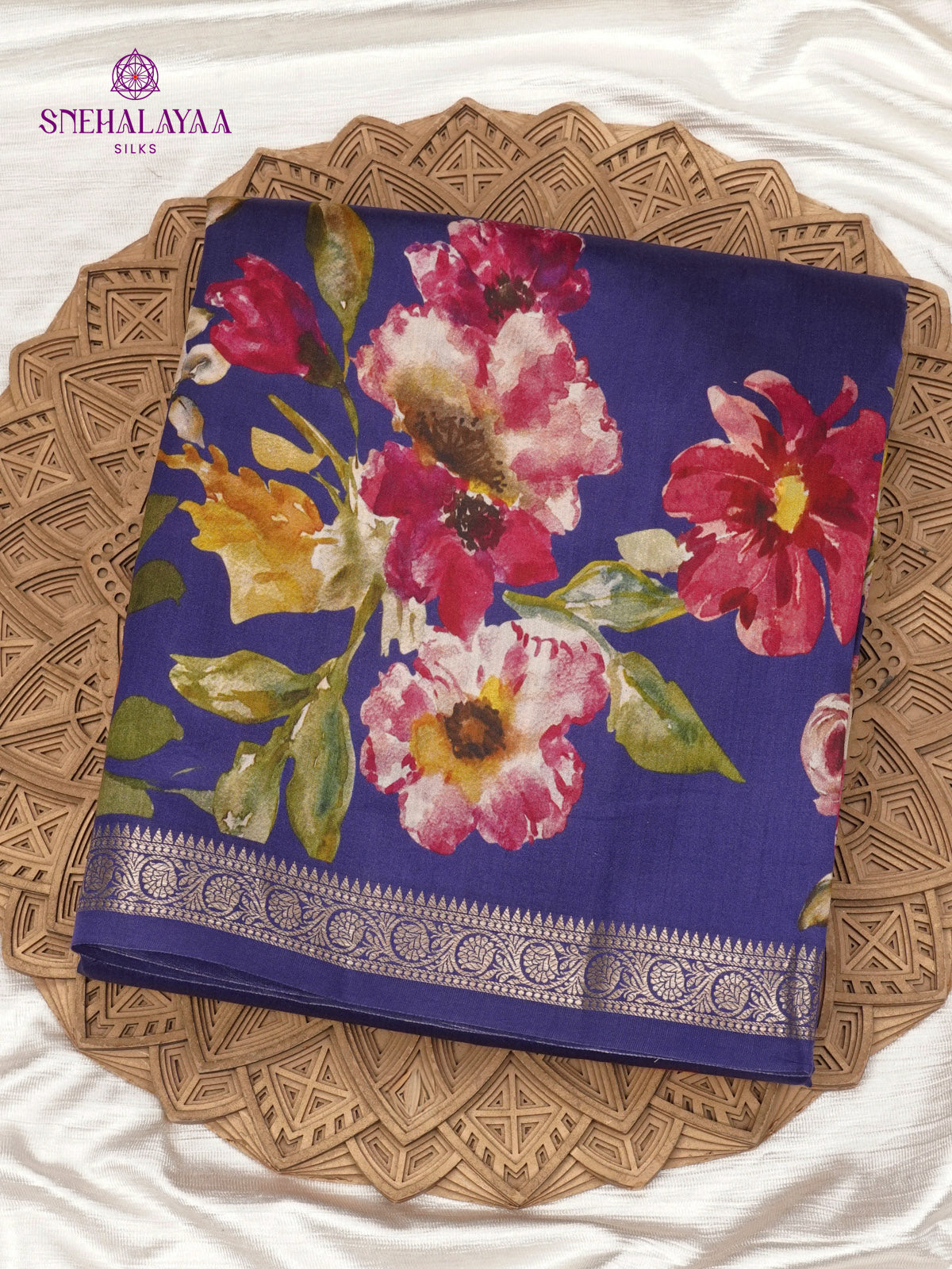 Navy Blue Chiniya Silk Saree