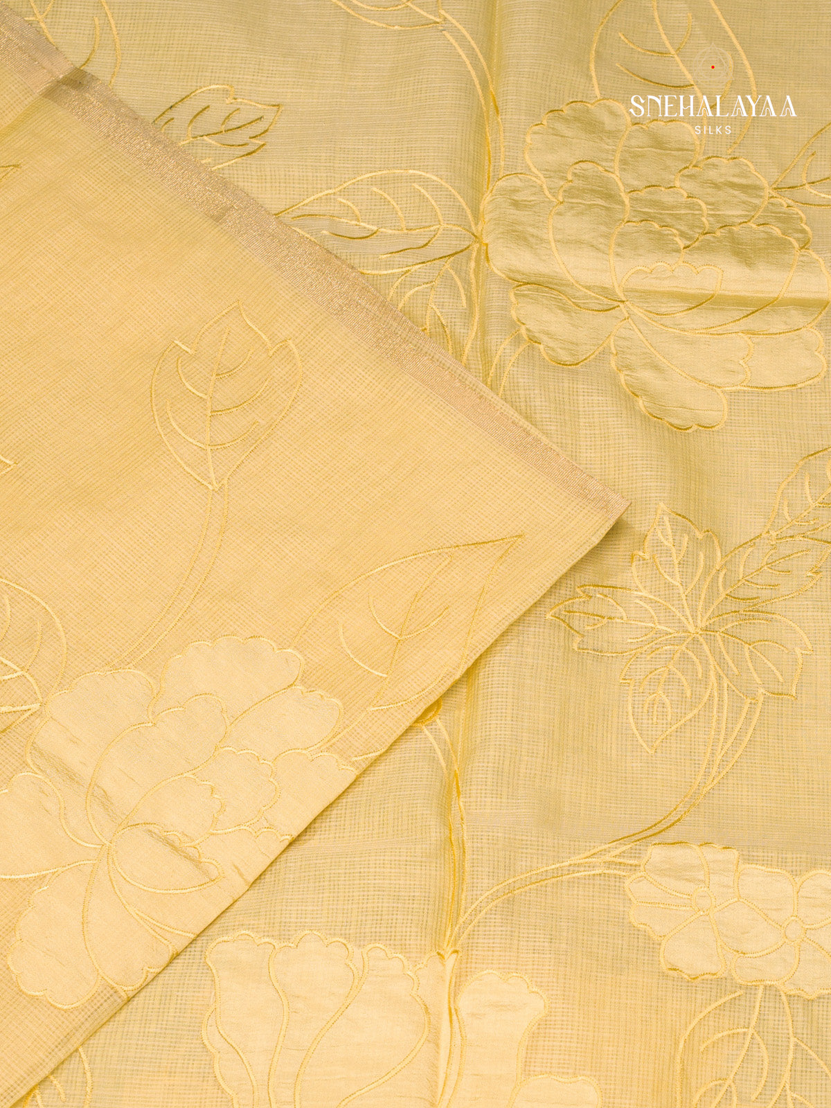 Yellow Kota Embroidery Saree
