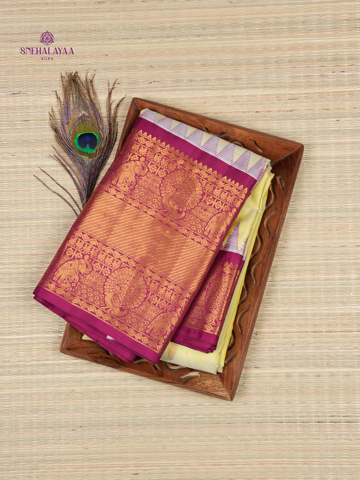 Lemon Yellow Gadwal Silk Saree