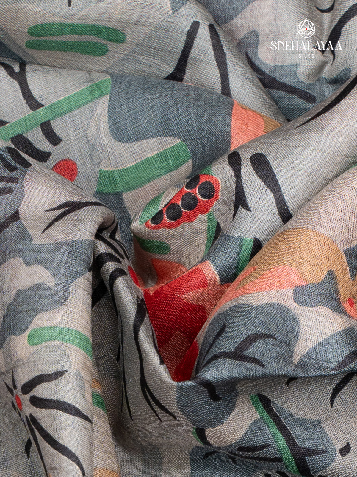 Pastel Blue Printed Tussar Saree