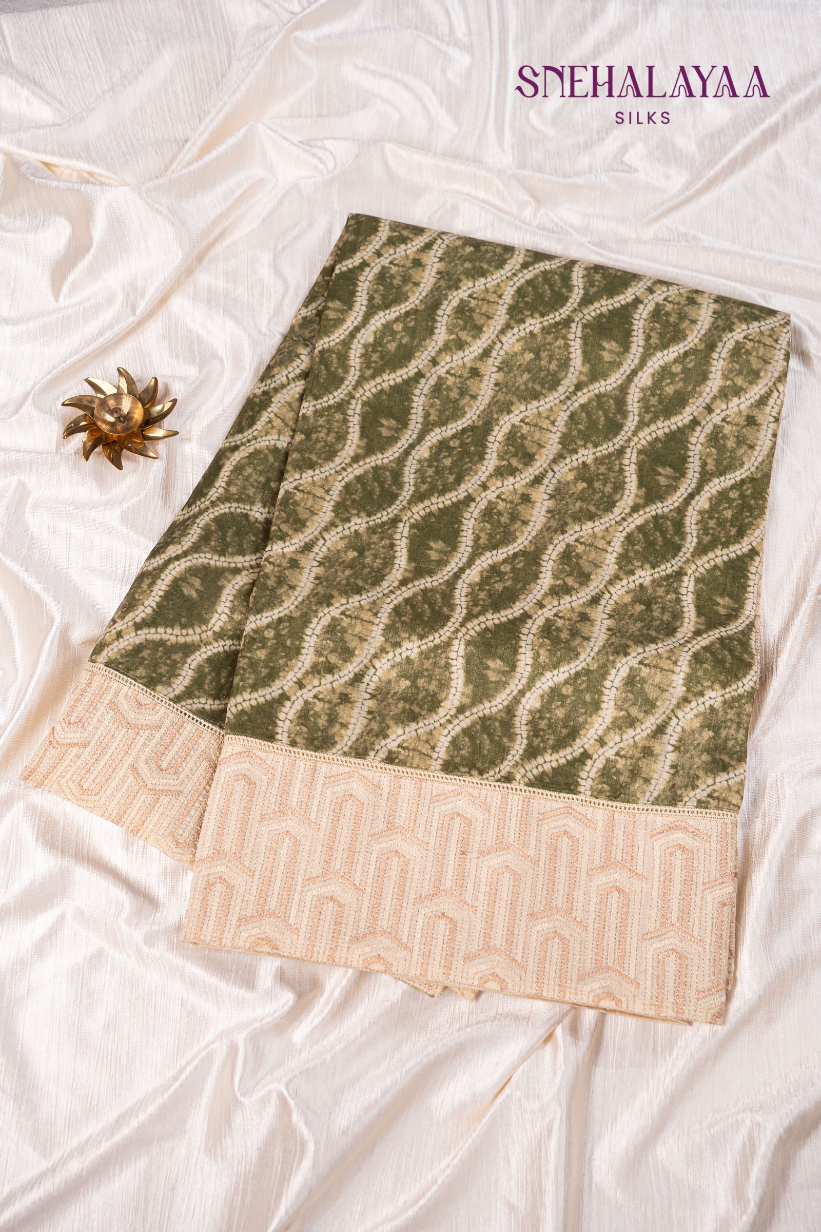 Olive Green Raw Silk Saree