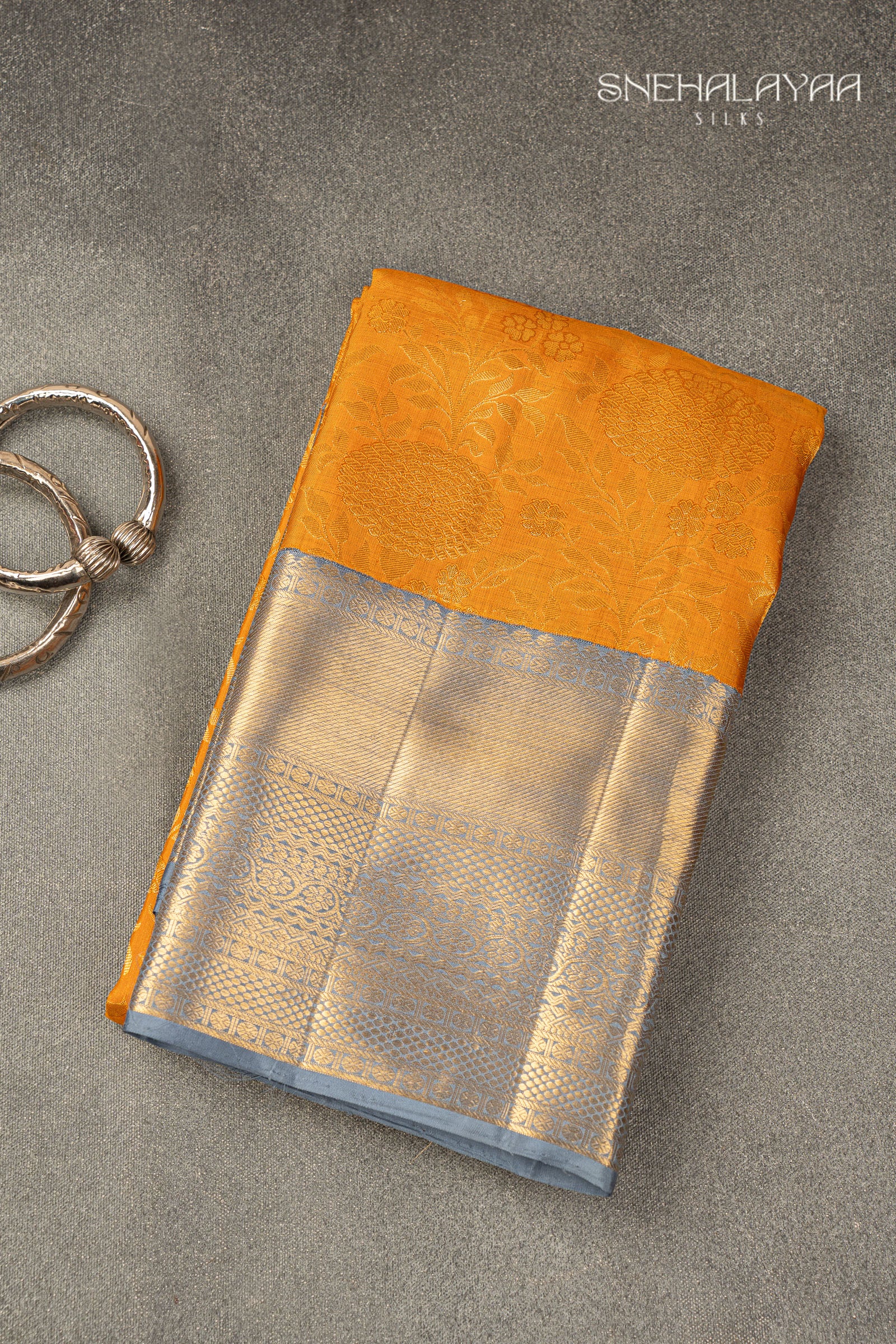 Mustard Yellow Kancheevaram Silk Saree