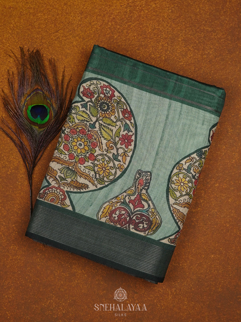 Green Munga Tussar Saree