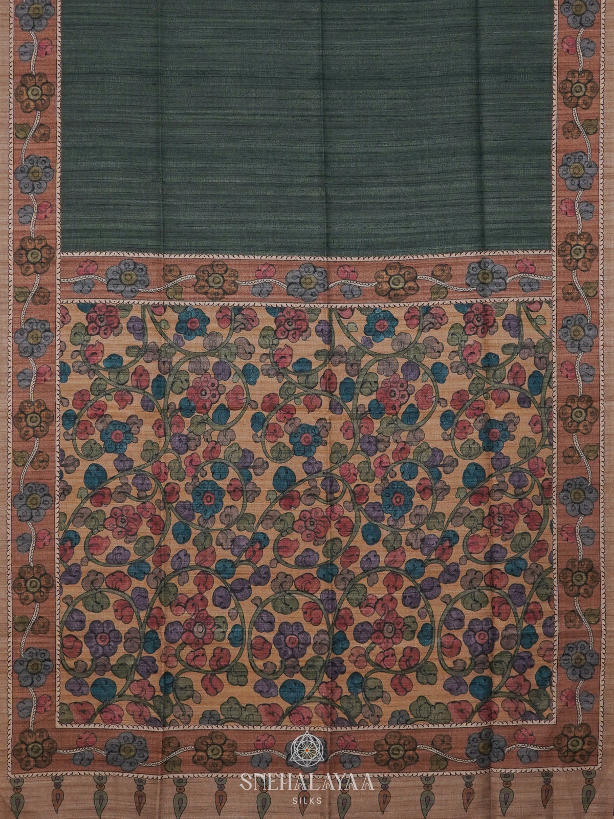 Pastel Green with Floral Printed Tussar Saree