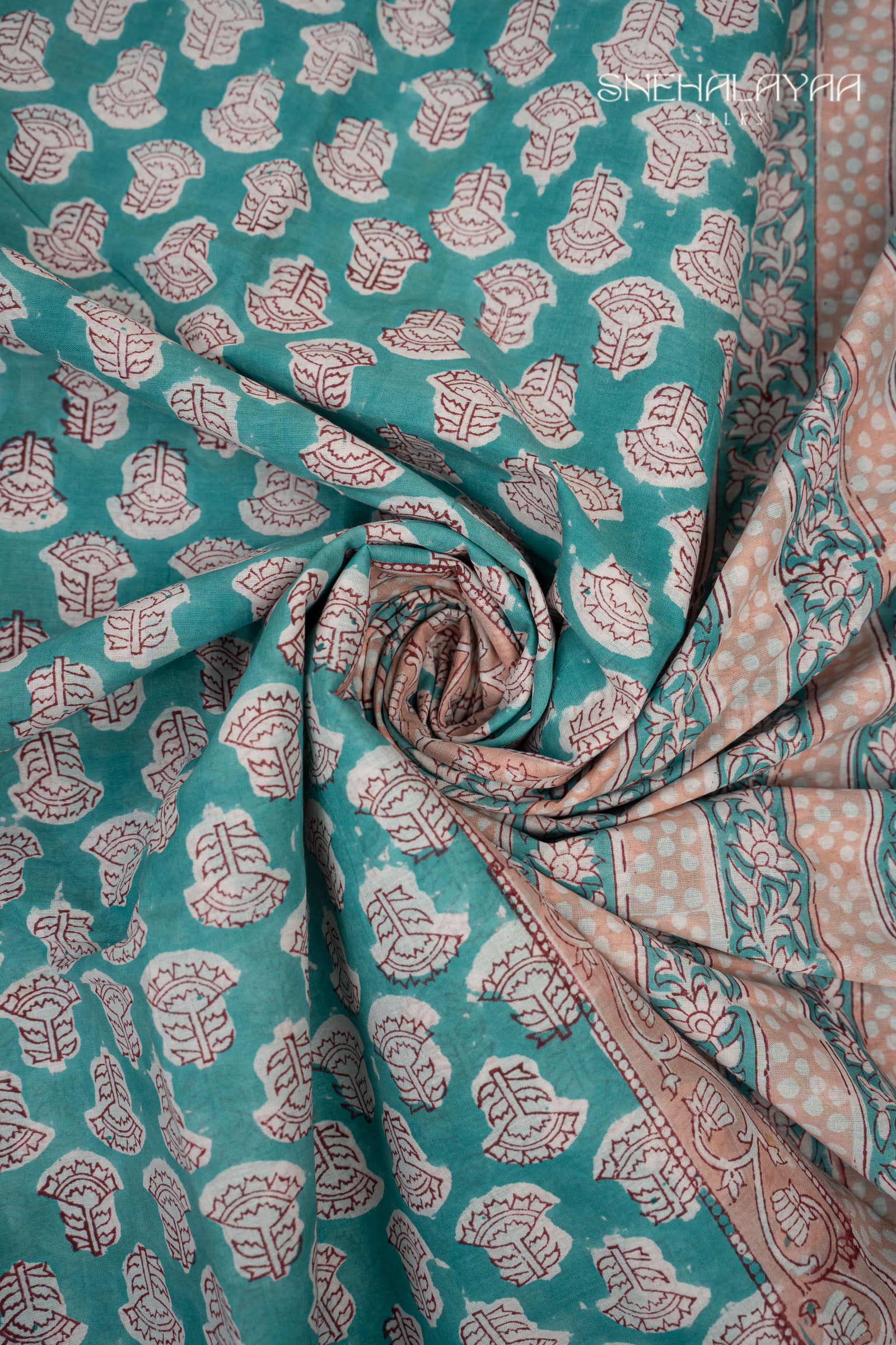 Turquoise Blue Jaipur Cotton Saree