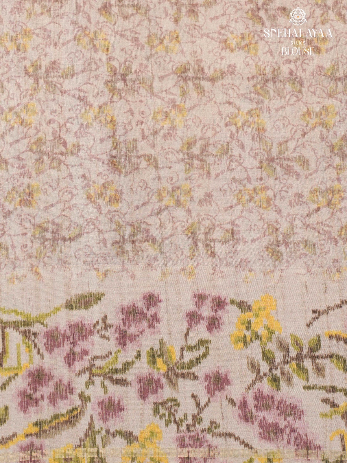 Burgundy Floral Printed Tussar Saree