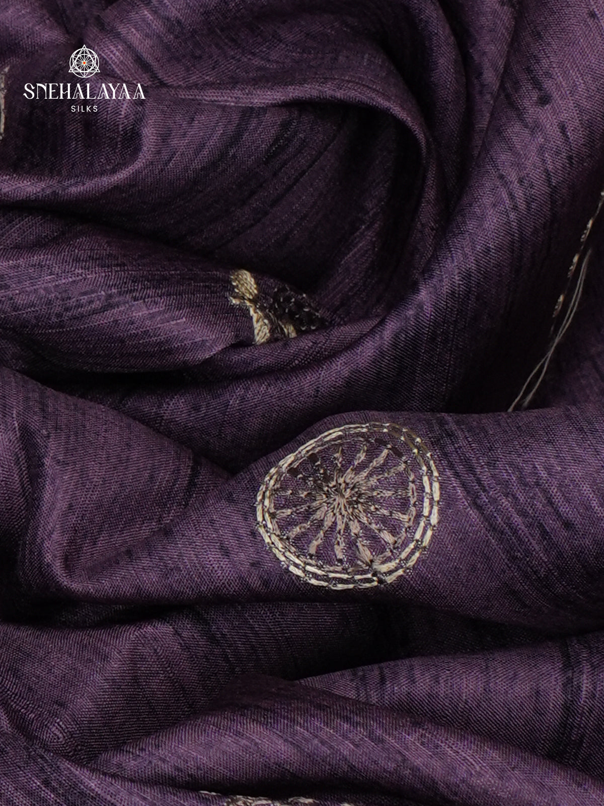 Purple Tussar Embroidery Saree