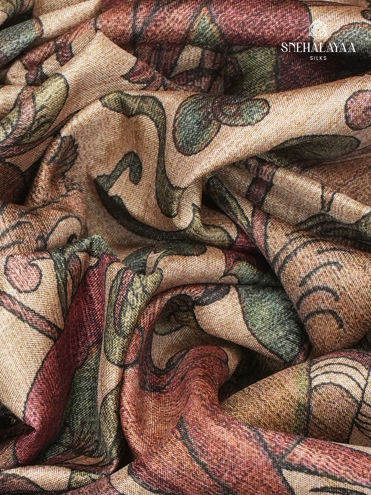 Beige With Red Border Kalamkari Tussar Saree