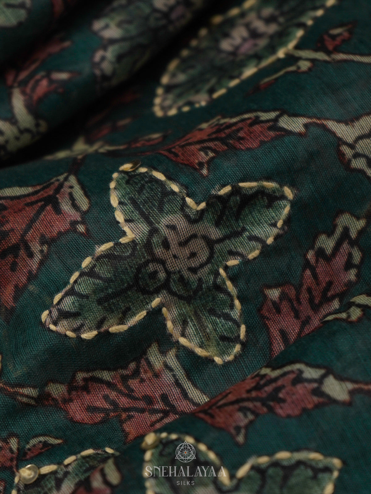 Forest Green Linen Embroidery Saree