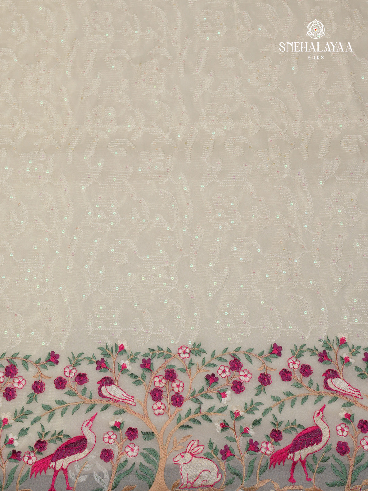 Cream Embroidery Designer Saree