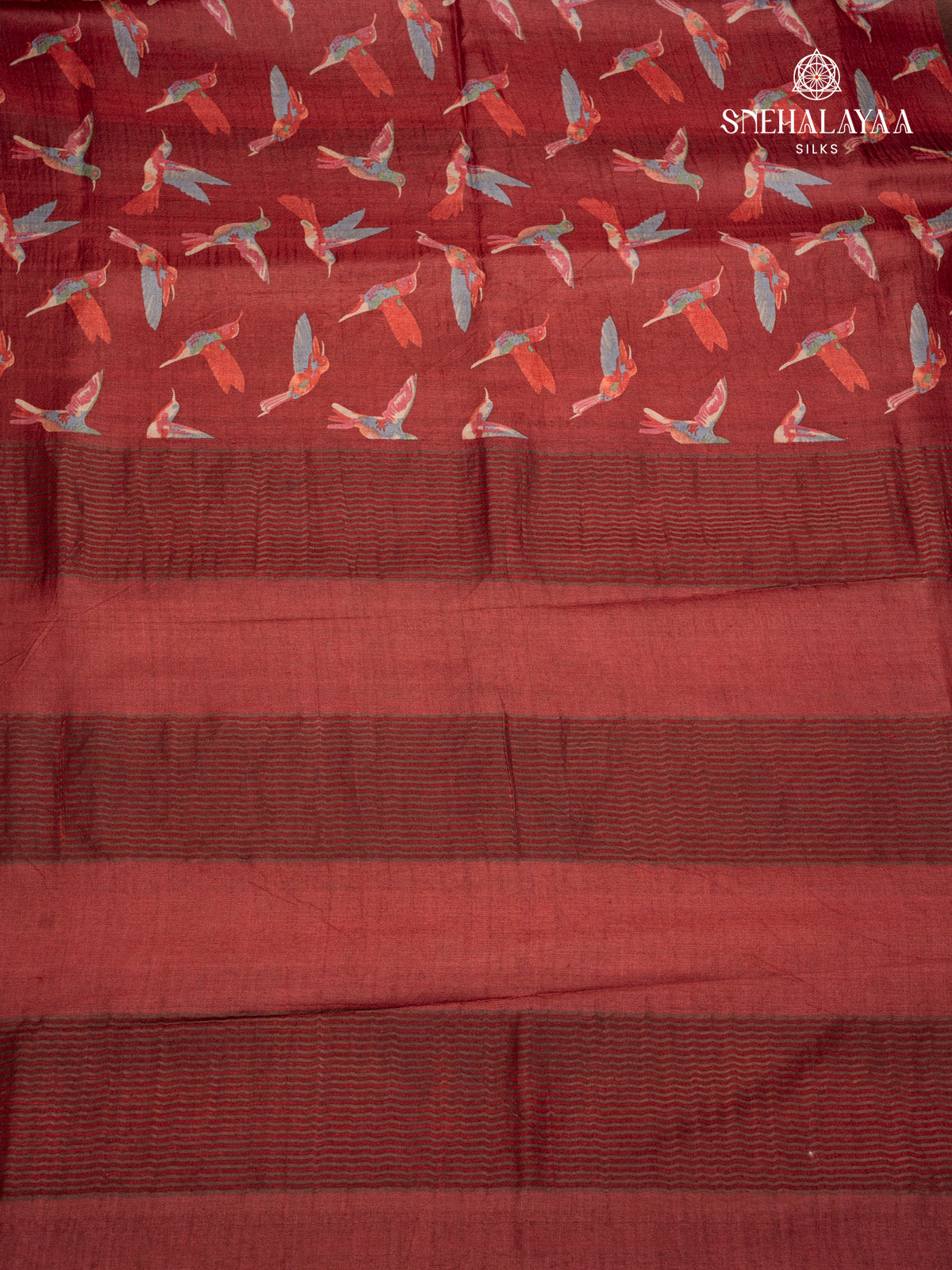 Maroon Printed Tussar Saree