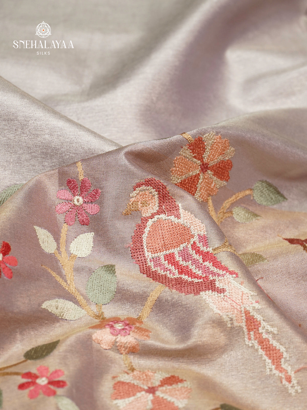 Grey Tissue Embroidery Saree