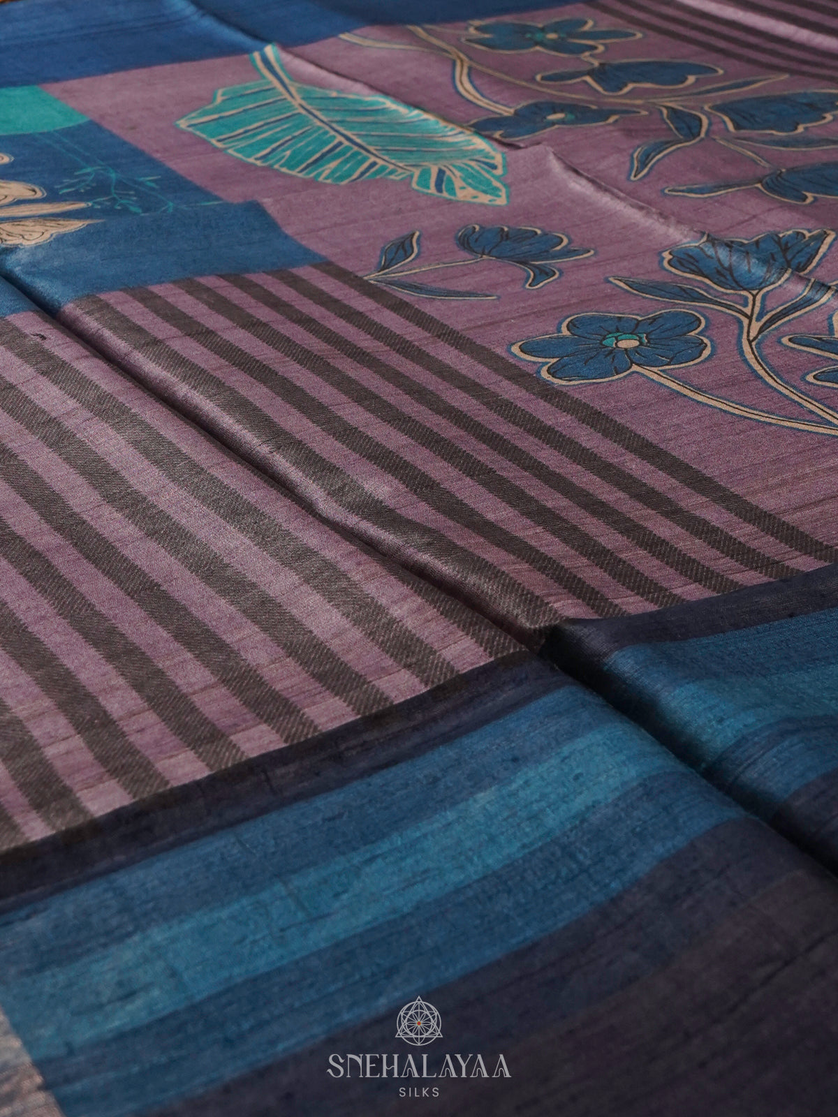 Navy Blue Tussar Saree