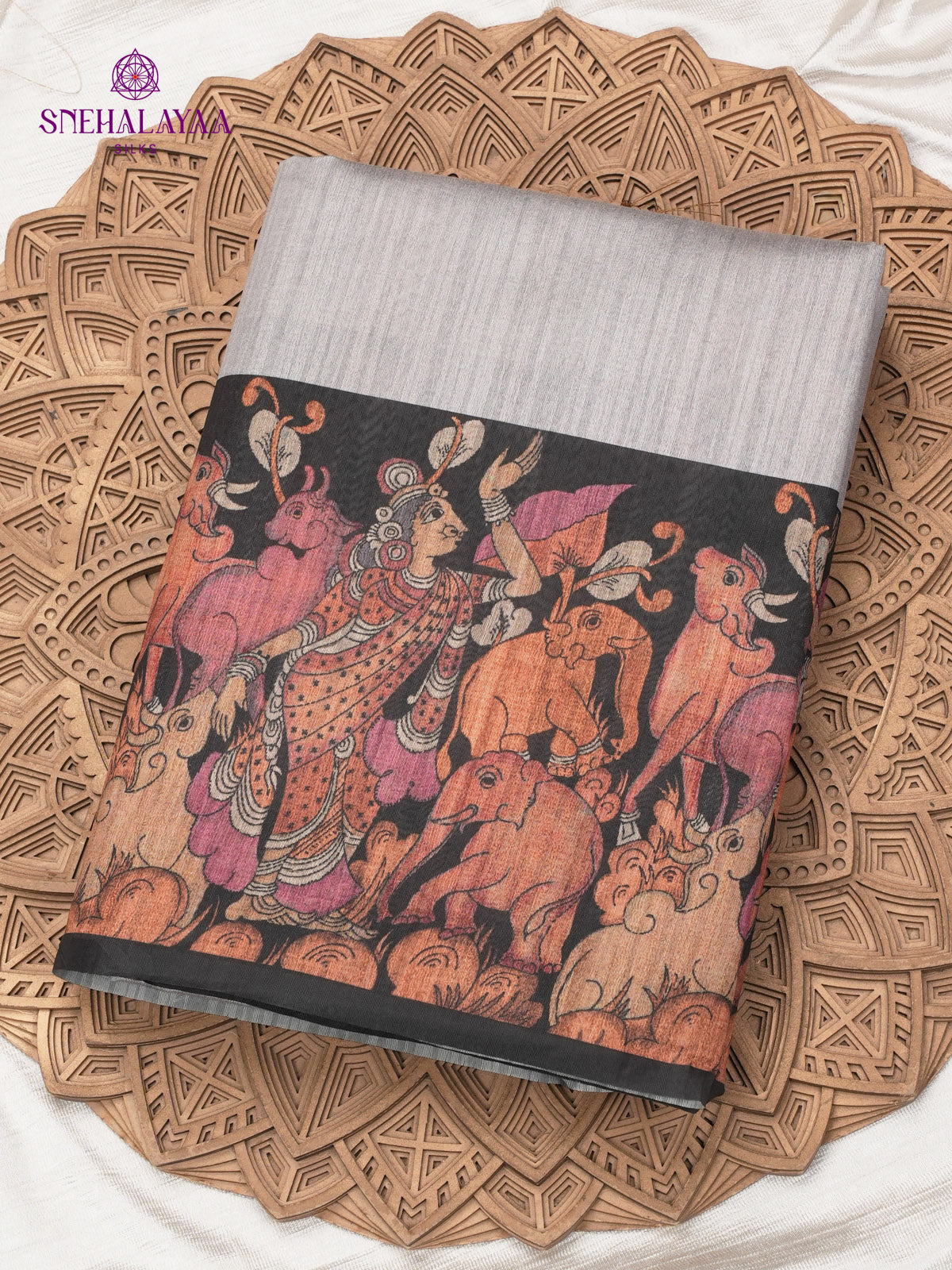 Grey Kalamkari Tussar Saree