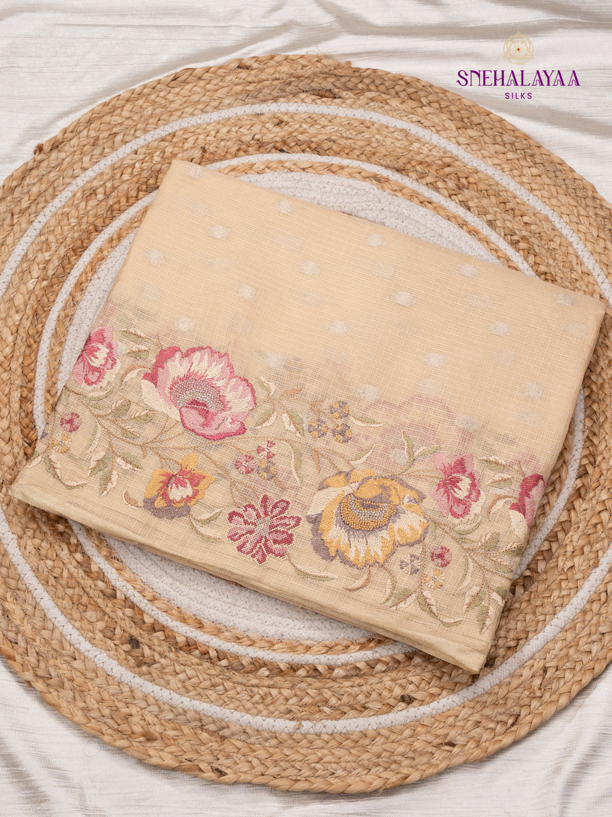 Cream Kota Embroidery Saree
