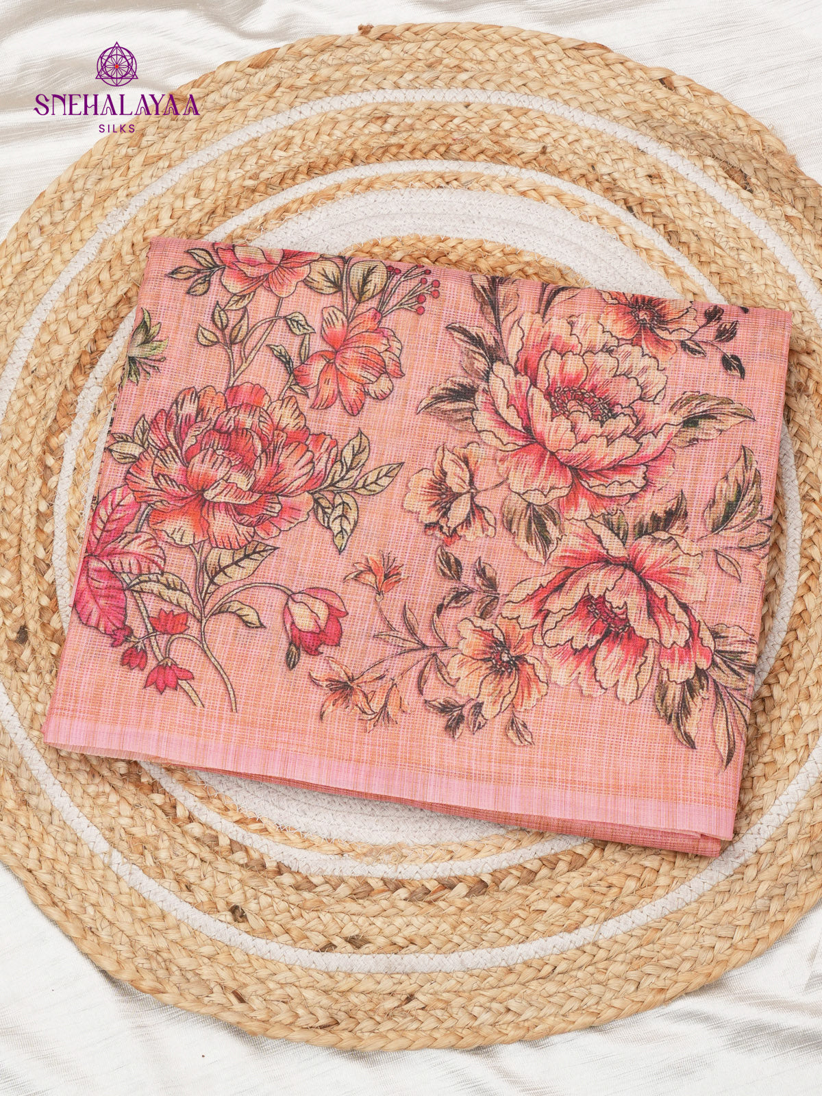 Pale Pink Printed Kota Saree