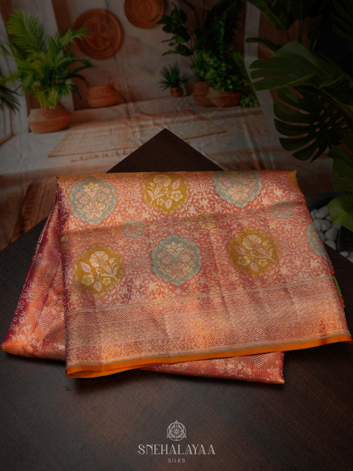 Peach kanjivaram Silk Saree