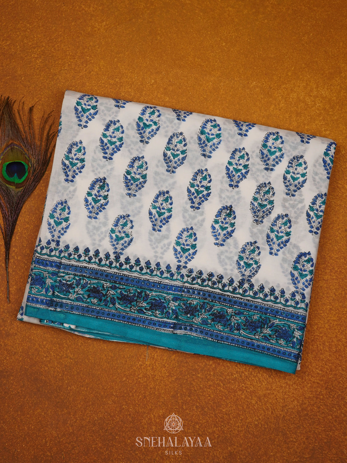 White Jaipur Cotton Saree