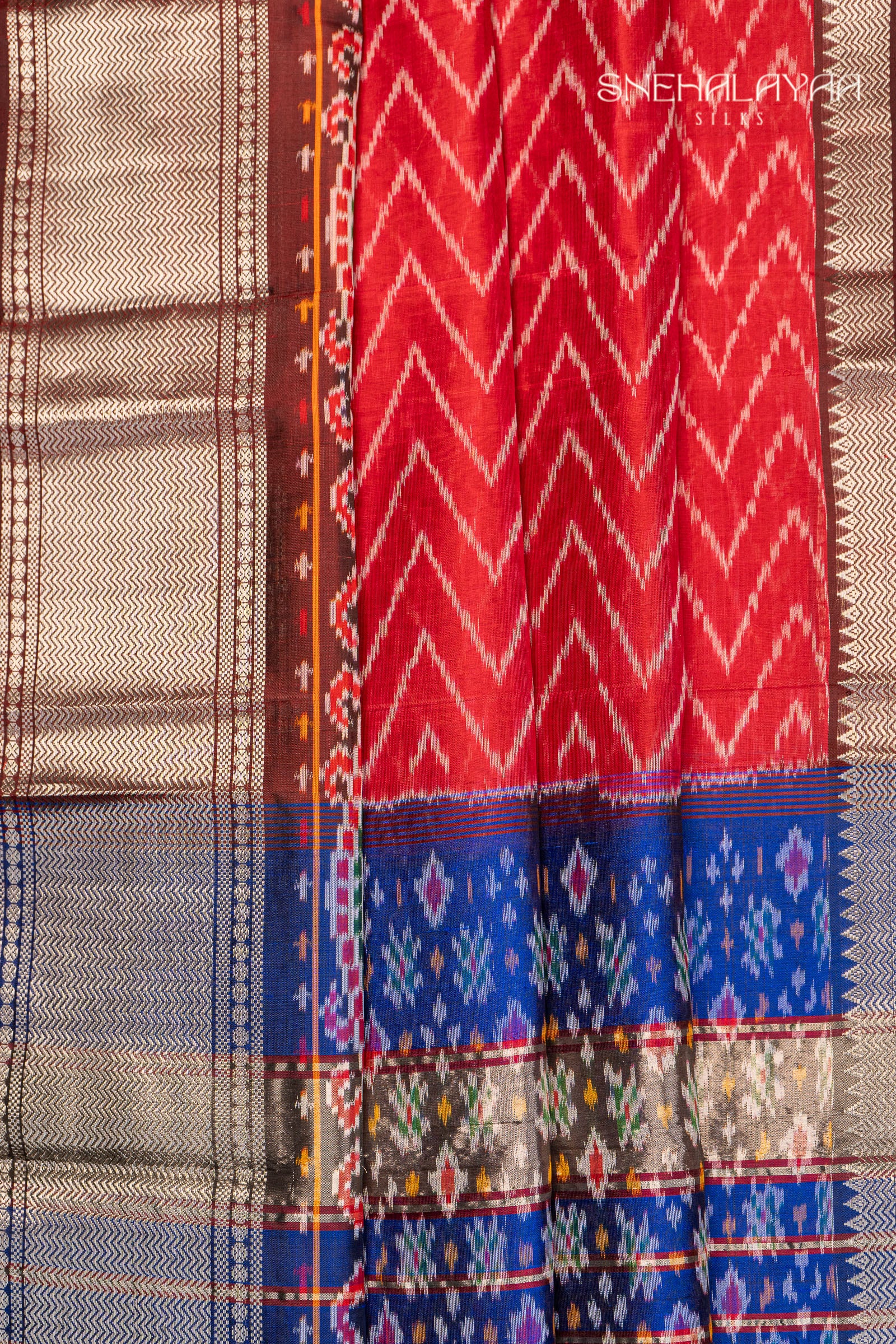 Rose Red Mangalgiri Ikat Silk Saree