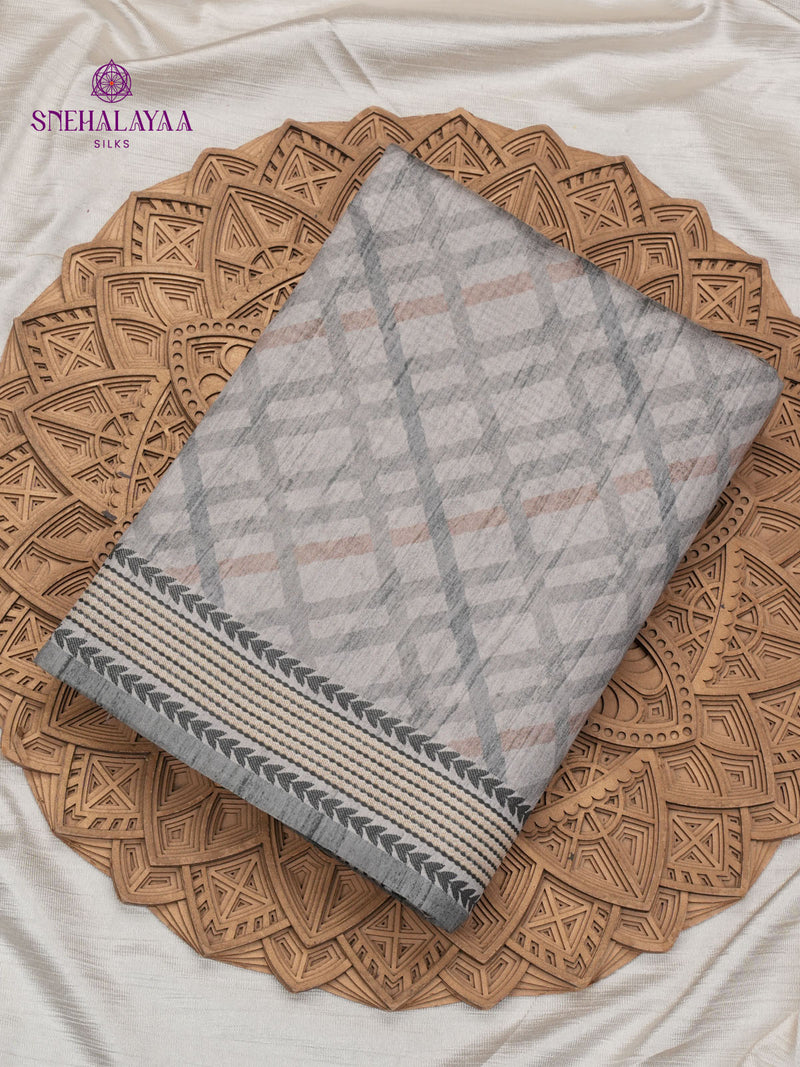 Grey Tussar Embroidery Saree