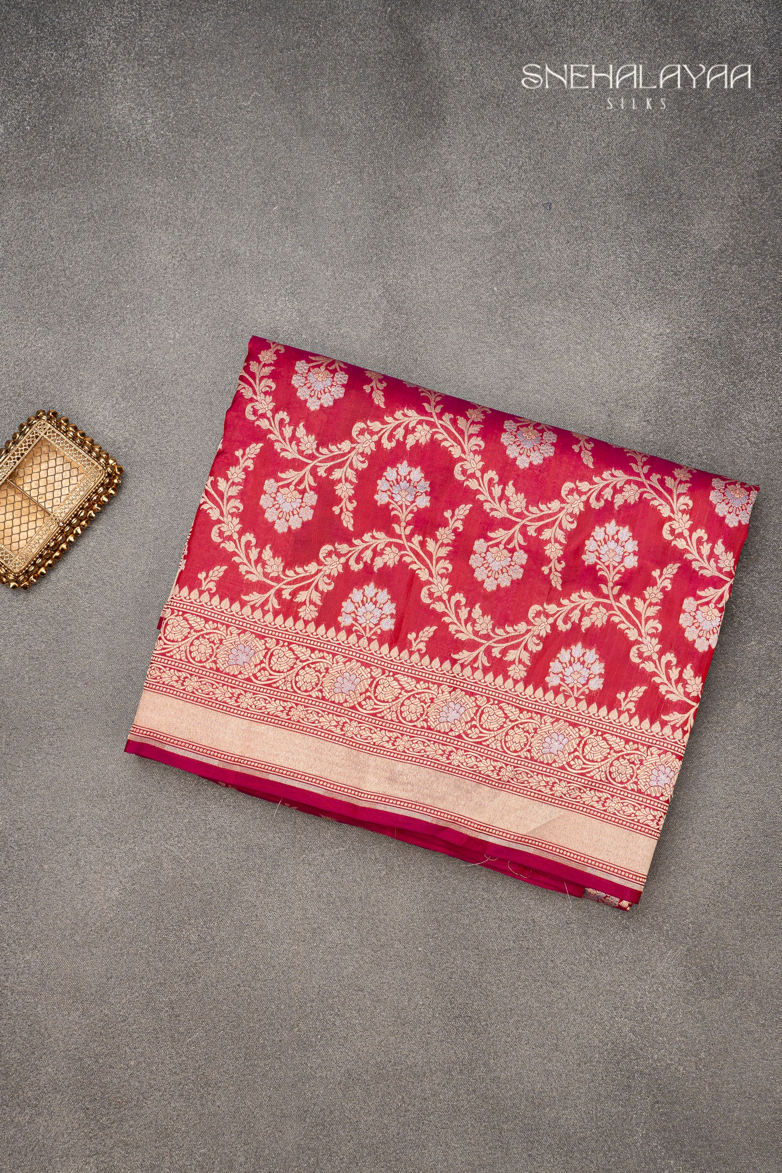 Candy Red Banaras Silk Saree