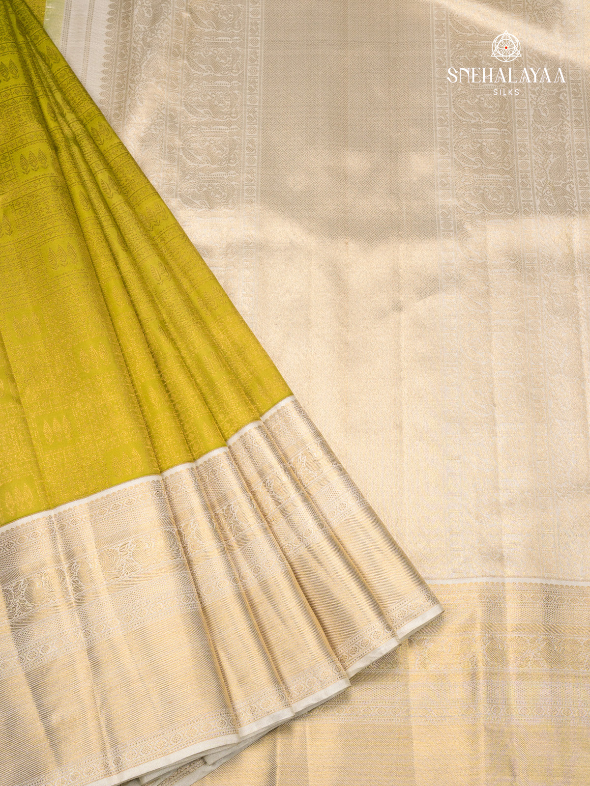 Lime Green Kanjivaram Silk Saree