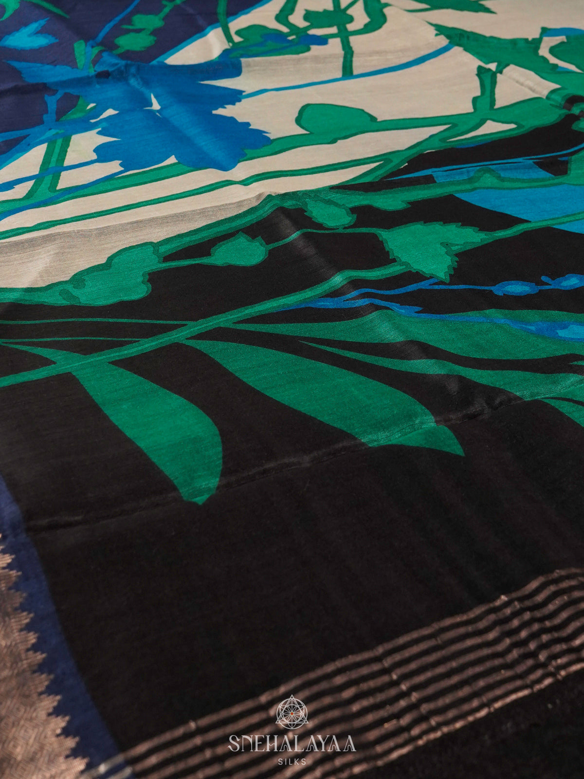 Navy Blue Munga Tussar Saree