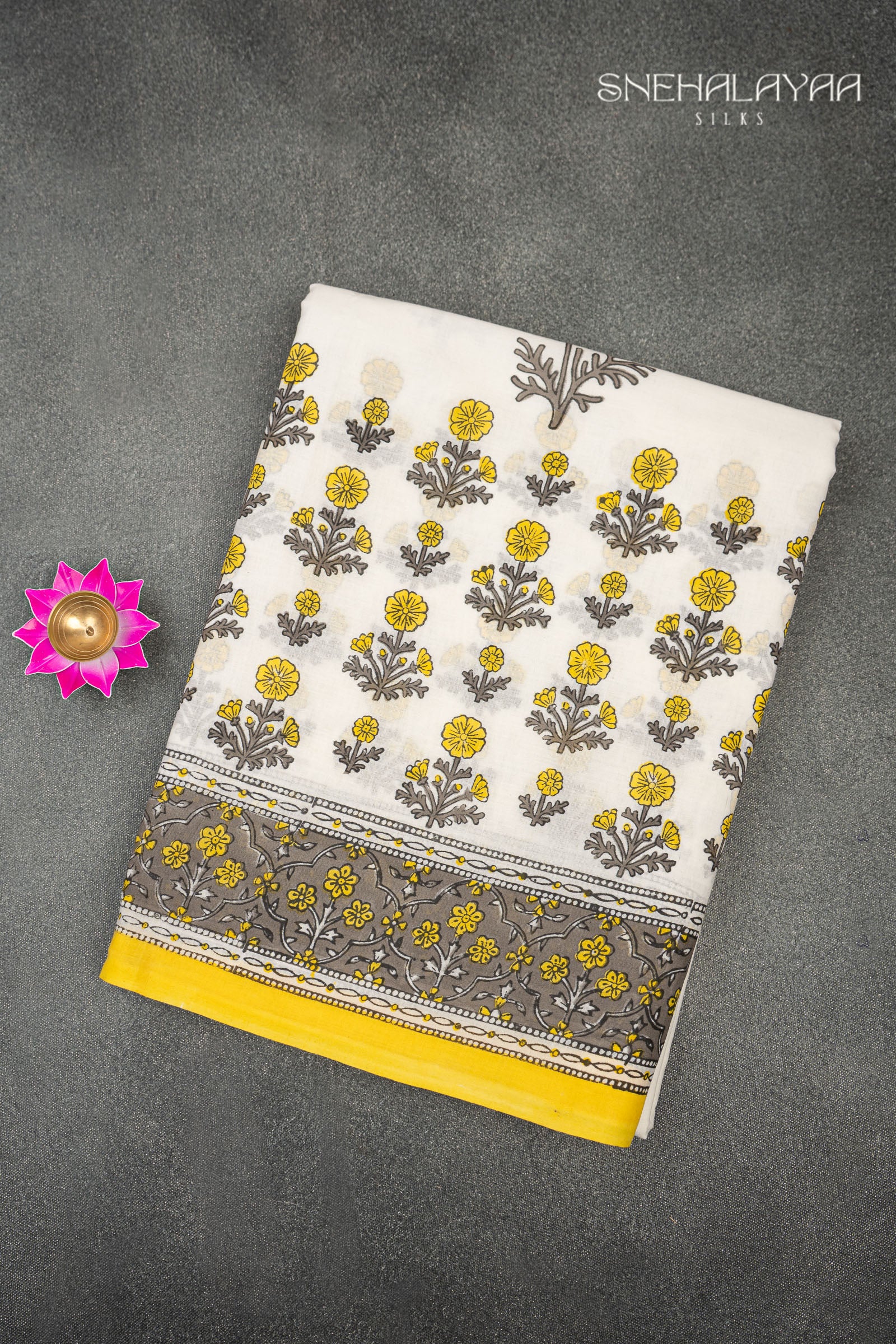 White Jaipur Cotton Saree