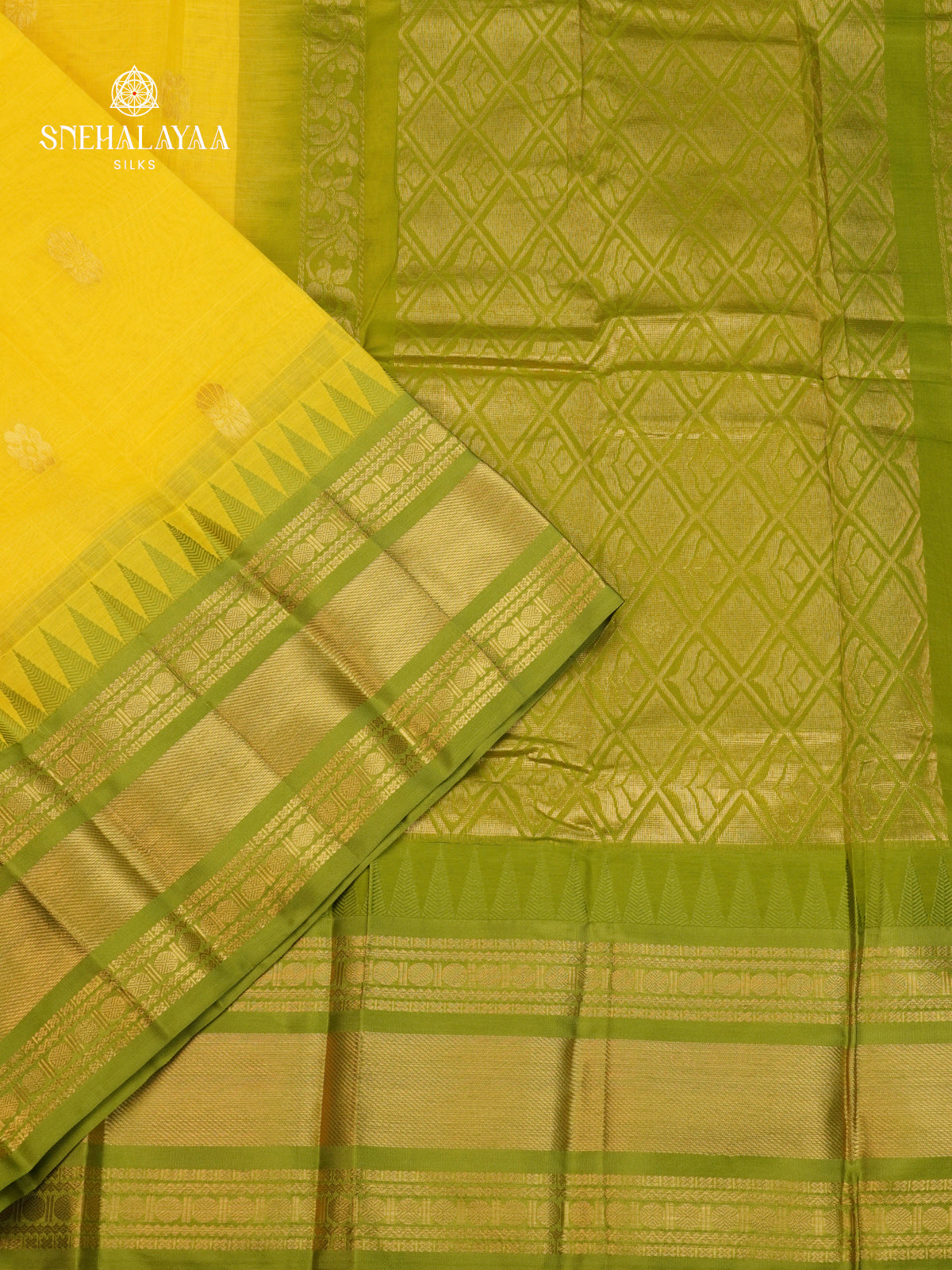 Lemon Yellow Gadwal Cotton Saree Without Blouse