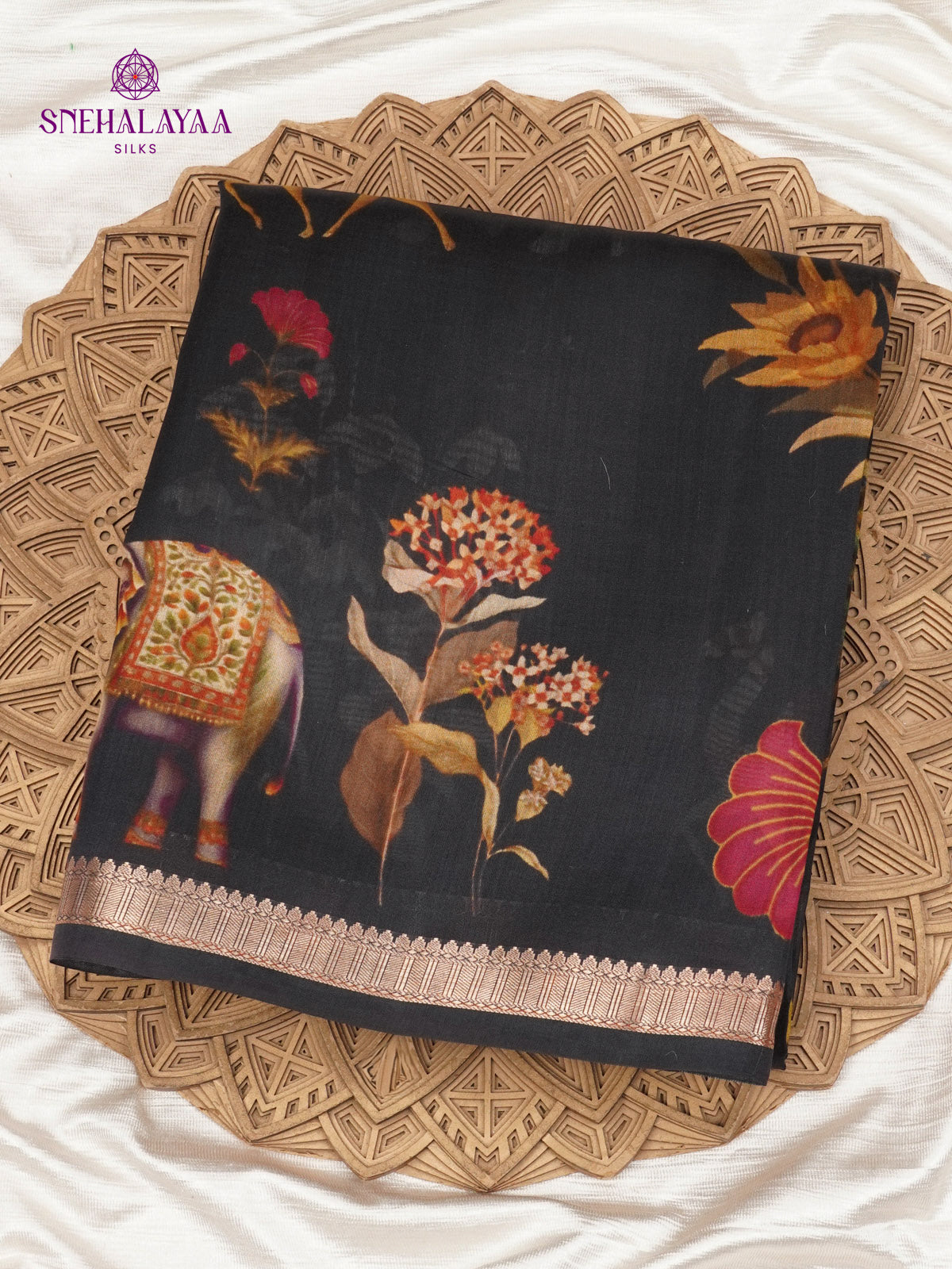 Black Chiniya Silk Saree