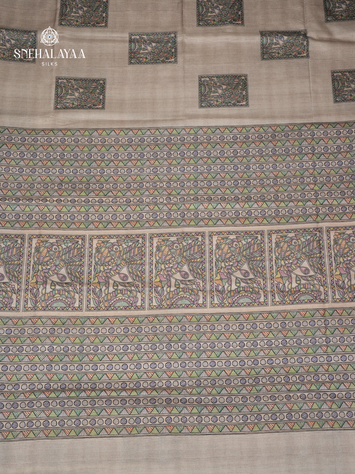 Sand Beige Madhubani Printed Saree