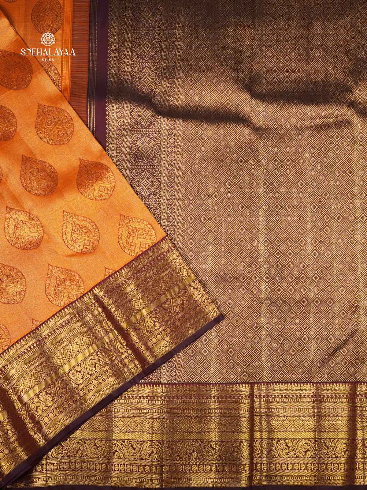 Mustard Orange Kanjivaram silk saree