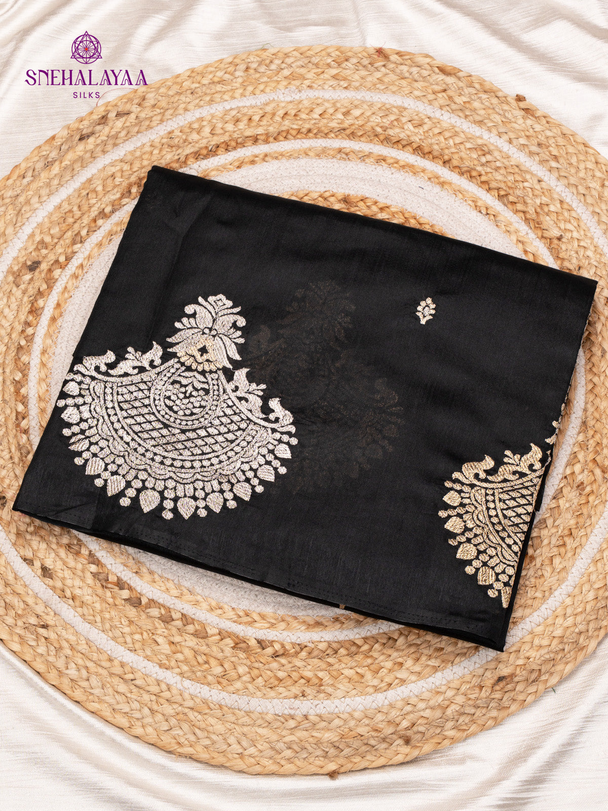 Black Raw Silk Embroidery Saree