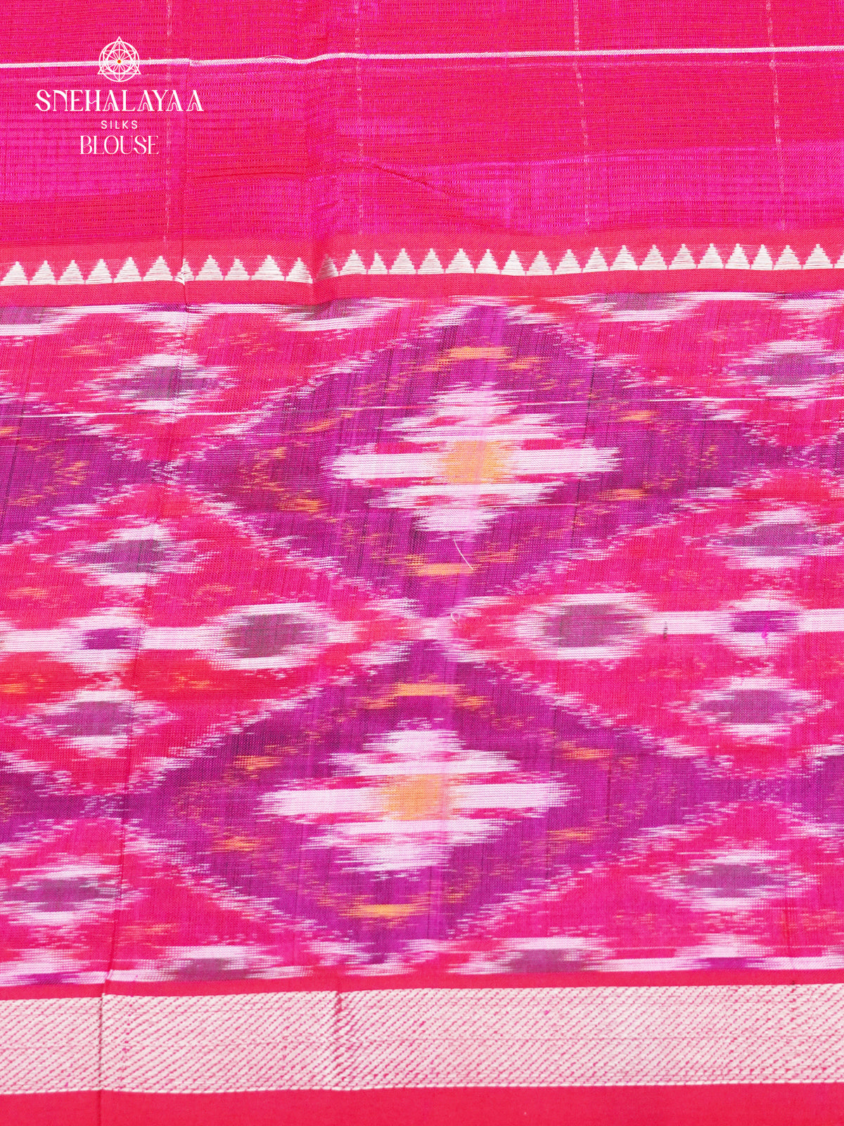 Rani Pink Mangalagiri Silk Cotton Saree with Ikat Border