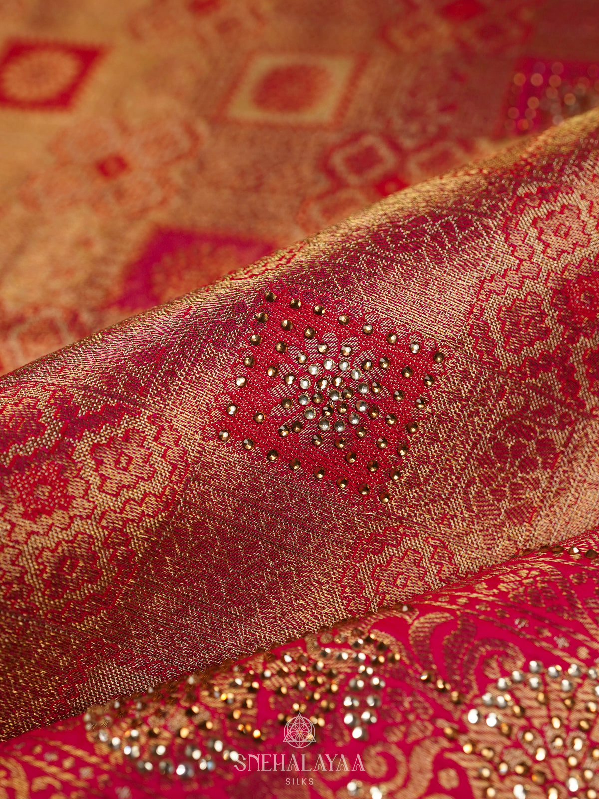 Orange Banaras Designer Saree with Pink Border