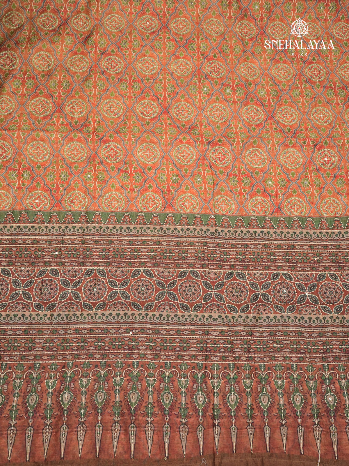 Orange Linen Embroidery Saree