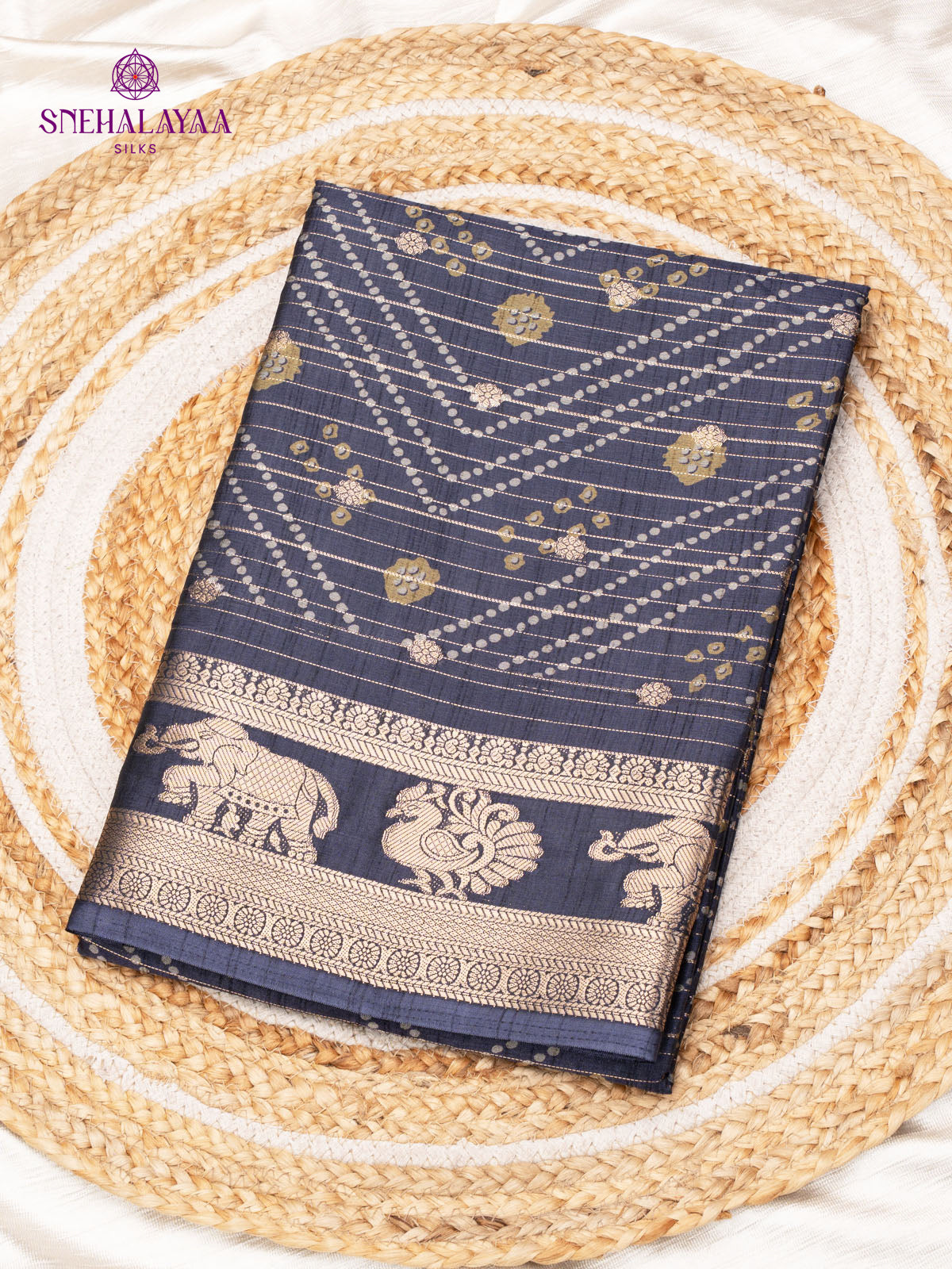 Navy Blue Dola Silk Saree
