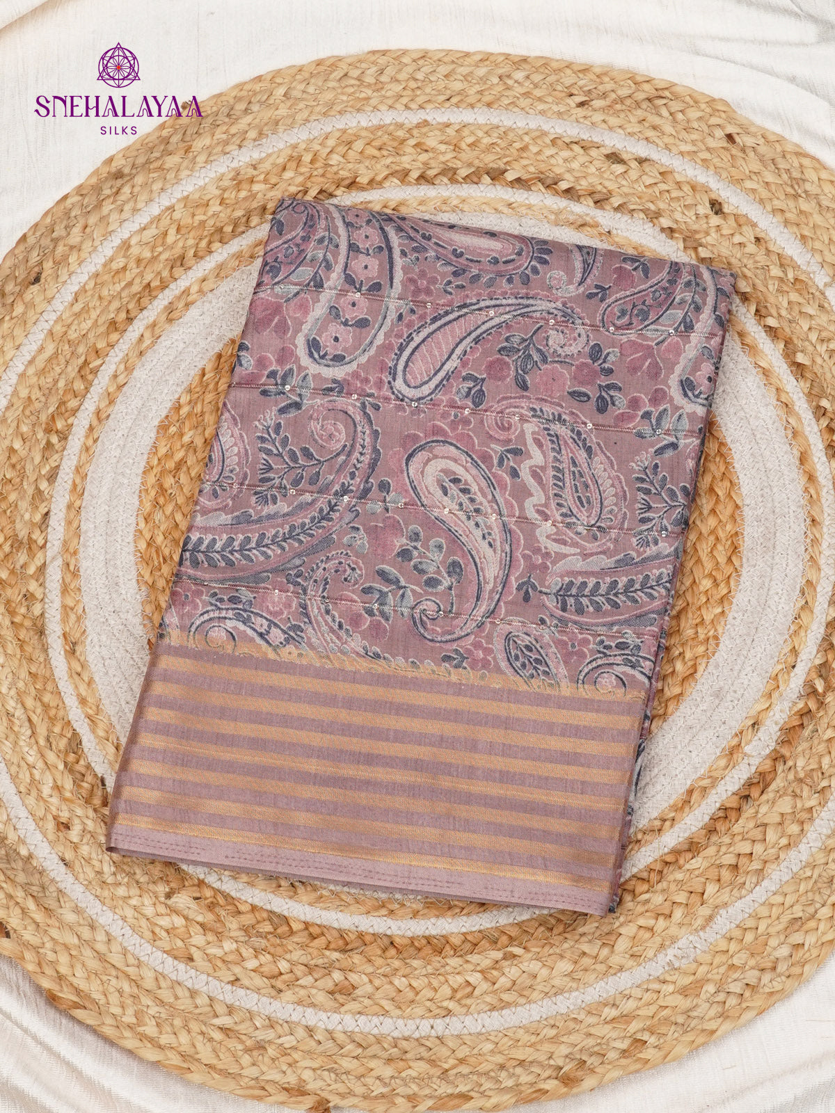 Pink Floral Printed Tussar Saree