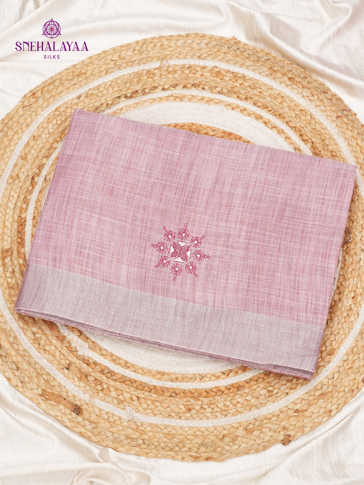 Pastel Rose Linen Tissue Embroidery Saree