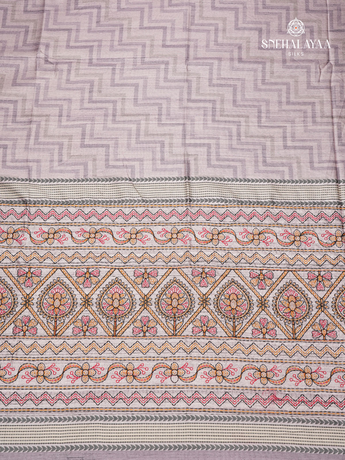 Lavender Tussar Embroidery Saree