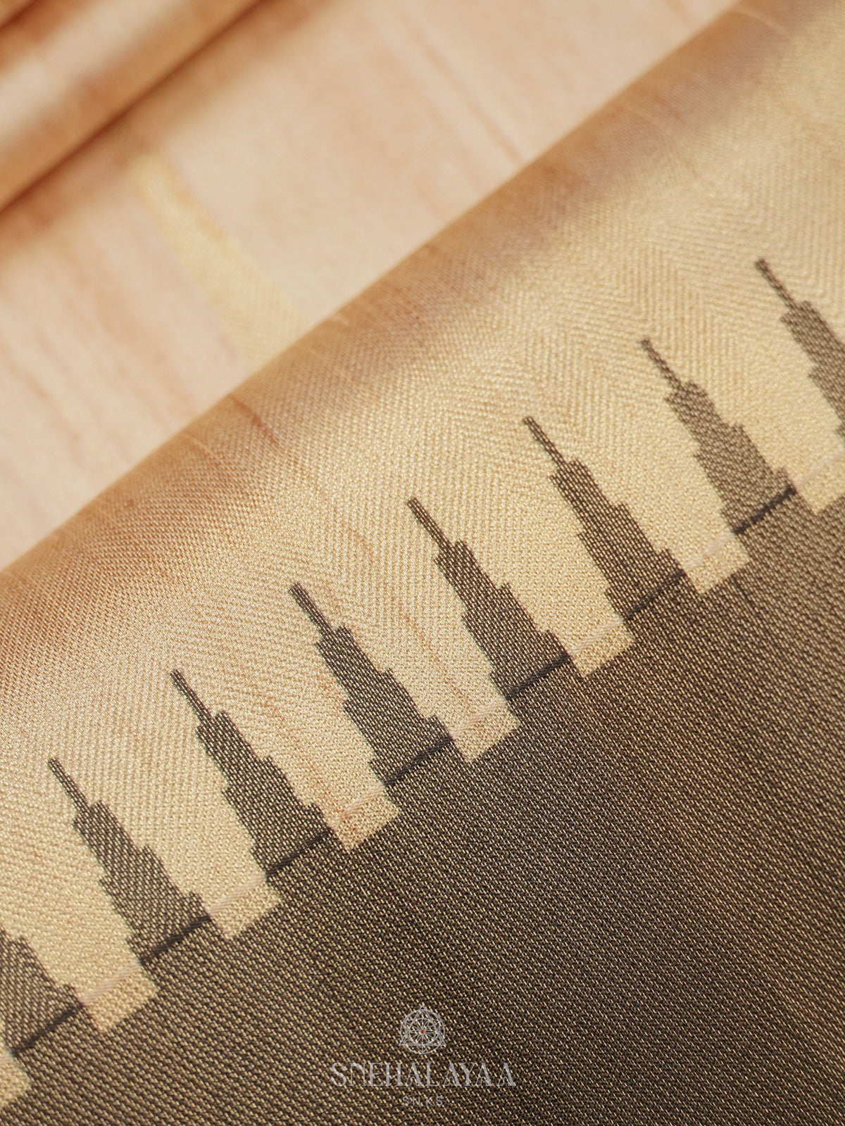 Beige With Green Border Tussar Saree